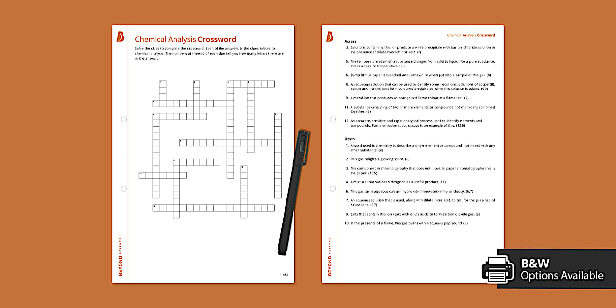 Chemical Analysis Crossword (Separate) Science Beyond