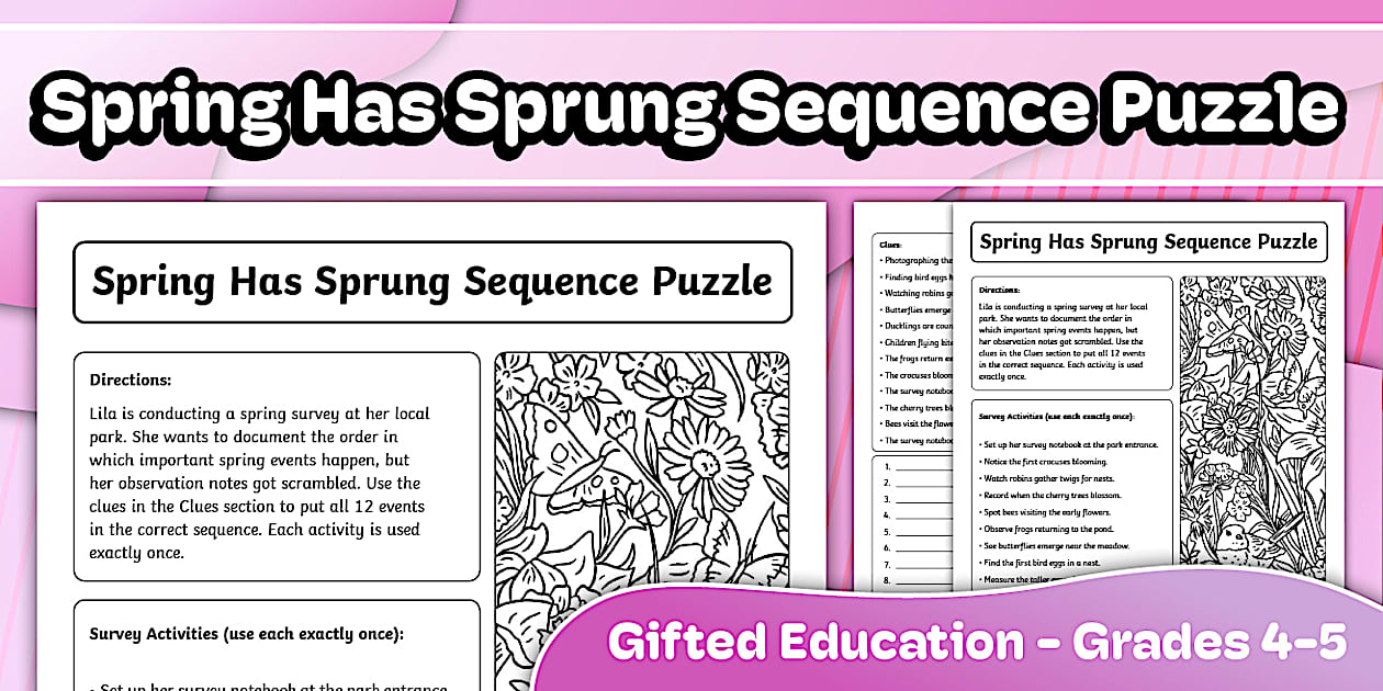 Spring Has Sprung Sequence Puzzle for Gifted Education