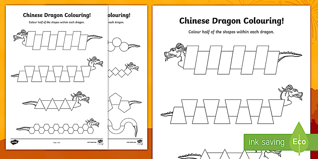 Colour Half The Chinese Dragon Worksheet Worksheet