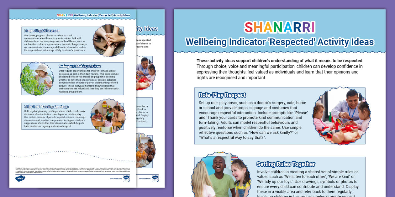 SHANARRI Wellbeing Indicator #39 Respected #39 Activity Ideas ELC