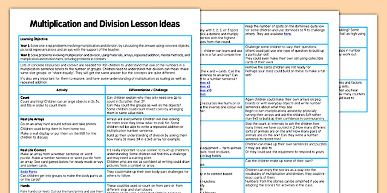 KS1 Multiplication and Division Lesson Ideas - Twinkl