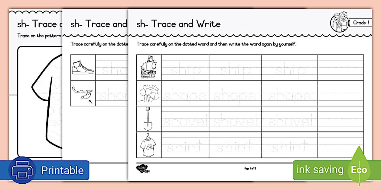 Grade 1 Phonics Trace and Write sh- pg 2