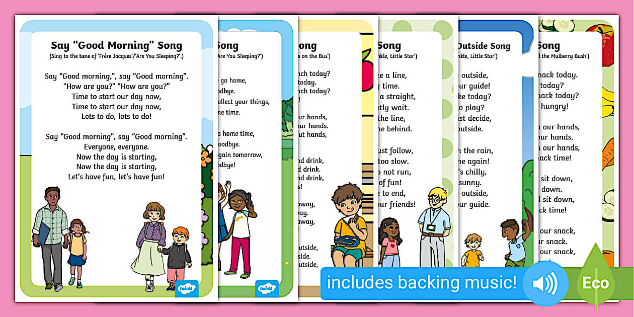 Black and White EYFS Daily Routine Songs and Rhymes Resource Pack