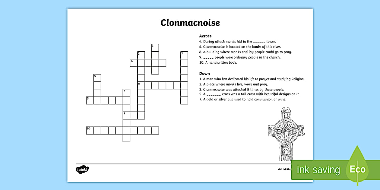 Clonmacnoise Crossword (teacher made) Twinkl