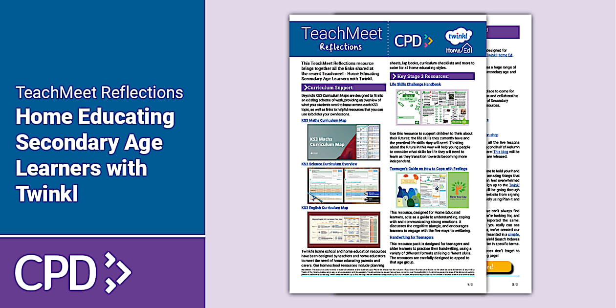 TeachMeet Reflections - Home Educating Secondary Age Learners with Twinkl
