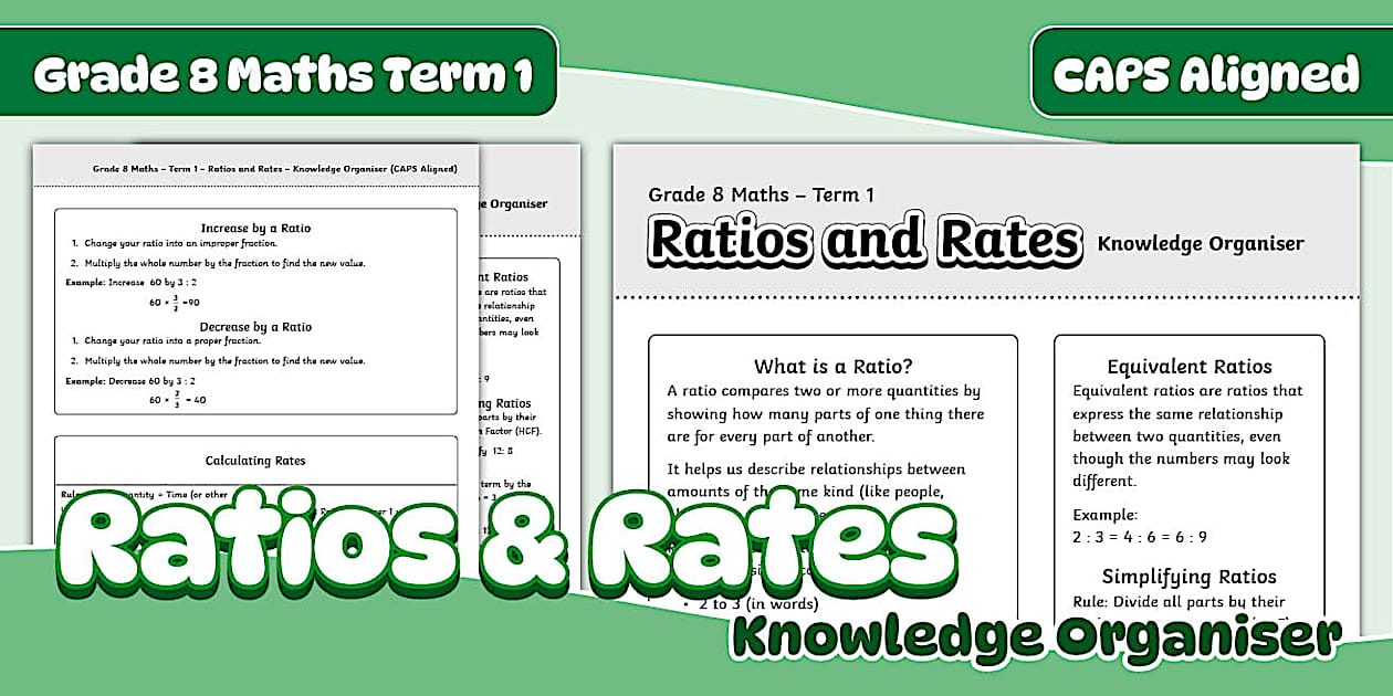 Ratios And Rates Revision Organiser Grade 8 Maths