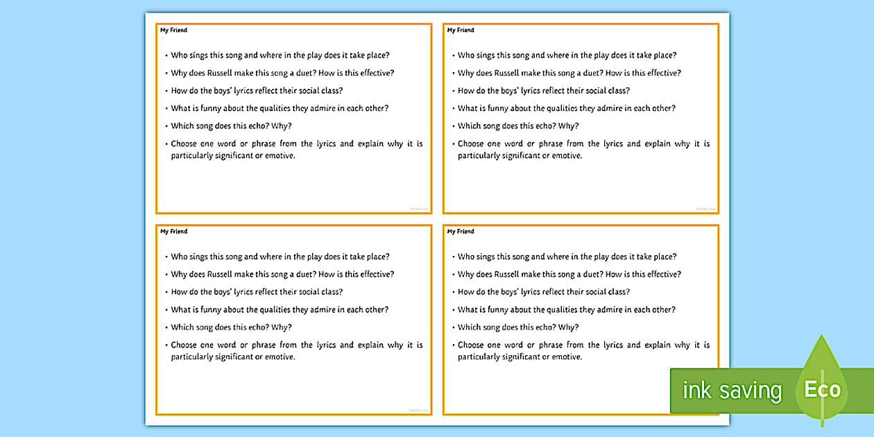 GCSE My Friend Question Cards