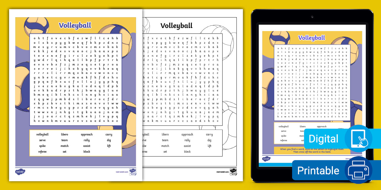 Volleyball Word Search for 3rd-5th Grade (teacher made)