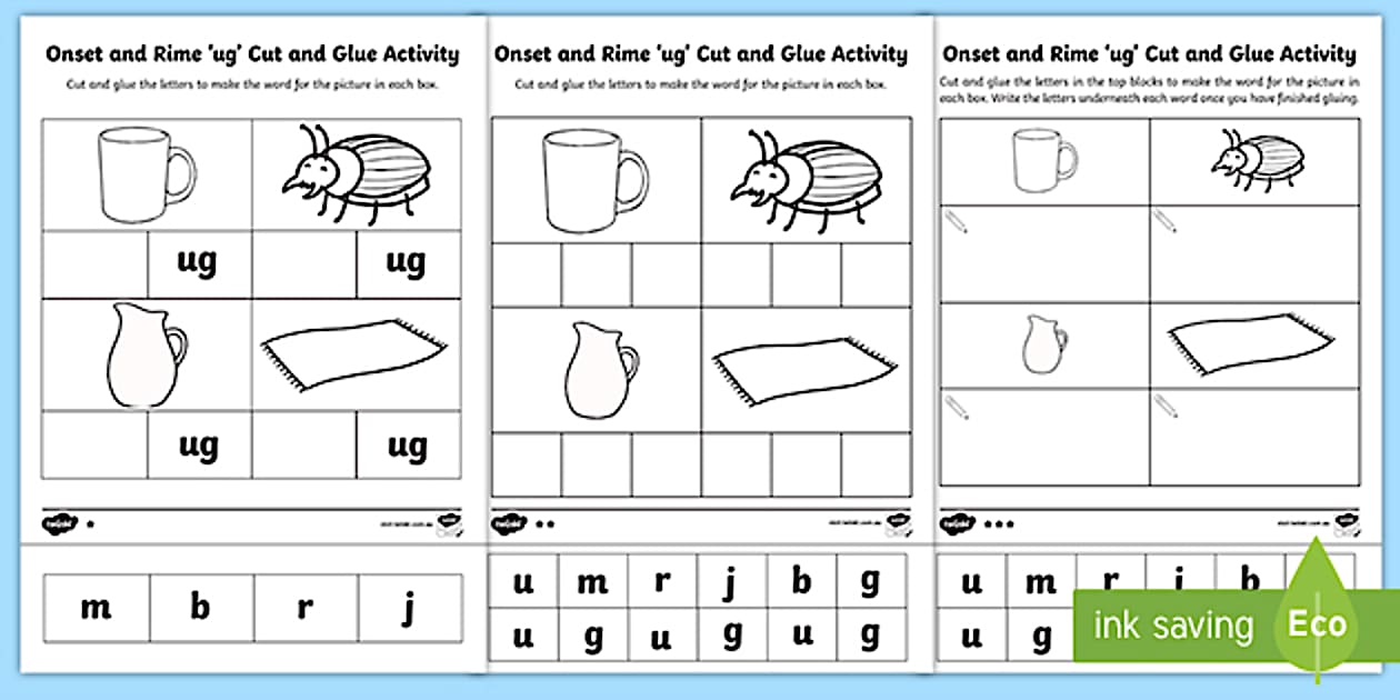 'ug' Onset and Rime Differentiated Worksheet (teacher made)