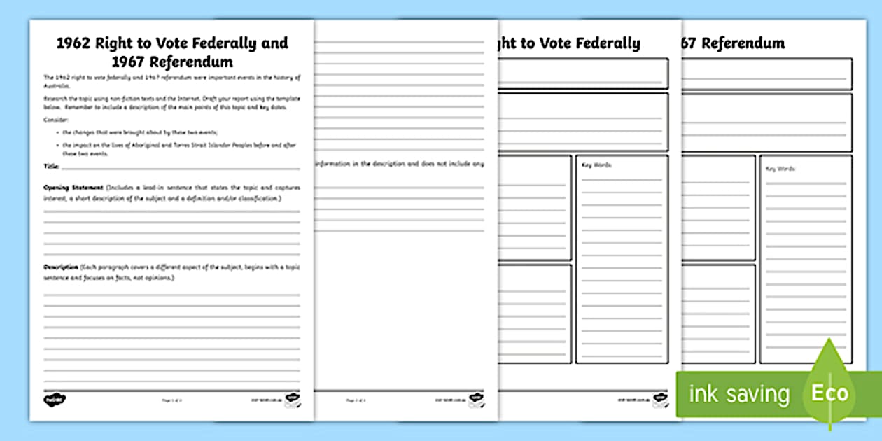 Us State Refernendum Voting Rights 1962 Right to Vote Federally and 1967 Referendum Resource Pack