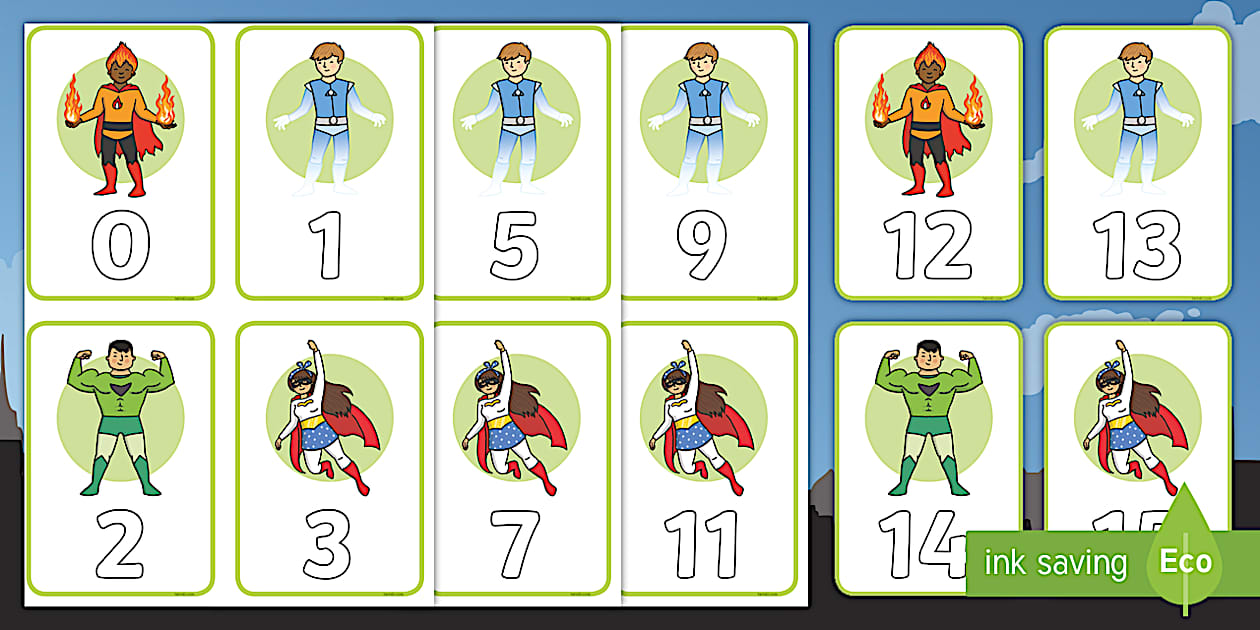 Super Numbers Superhero Numbers 0-100 Cards