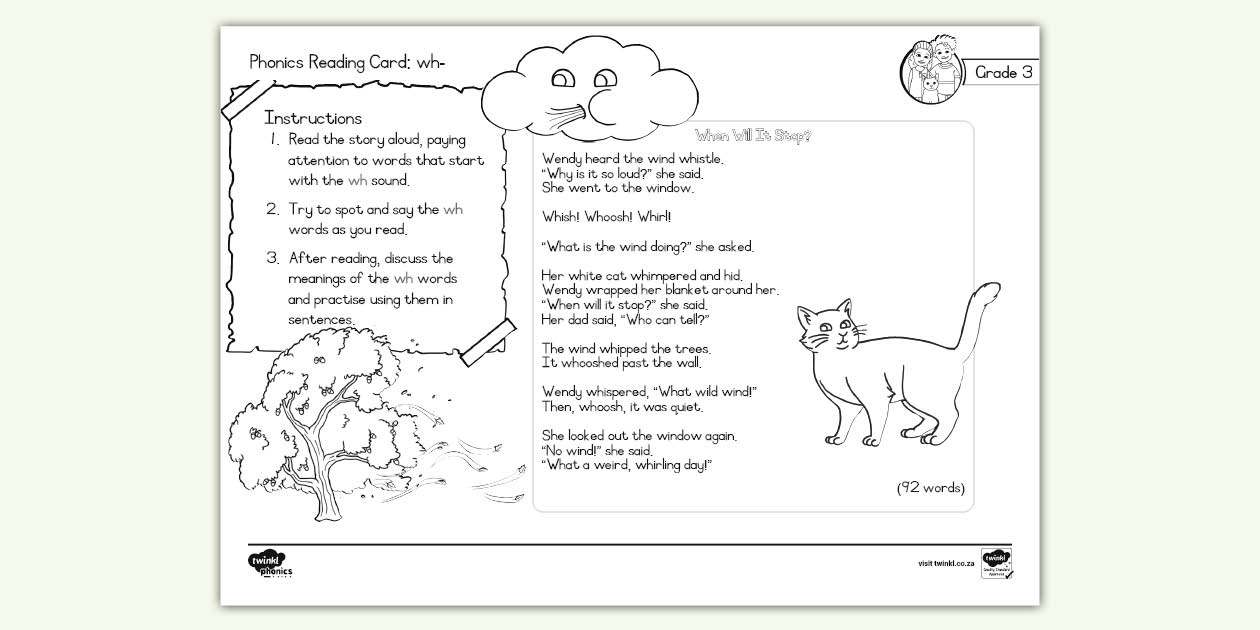 Grade 3 Phonics - Term 1 - wh- Sound - Reading Card (CAPS Aligned)