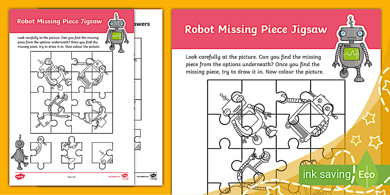 Robot Missing Piece Jigsaw (teacher made) - Twinkl