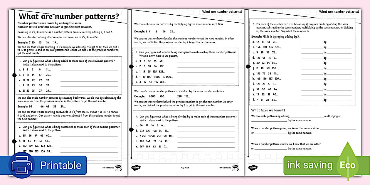 What Are Number Patterns Activity Sheet (teacher made)