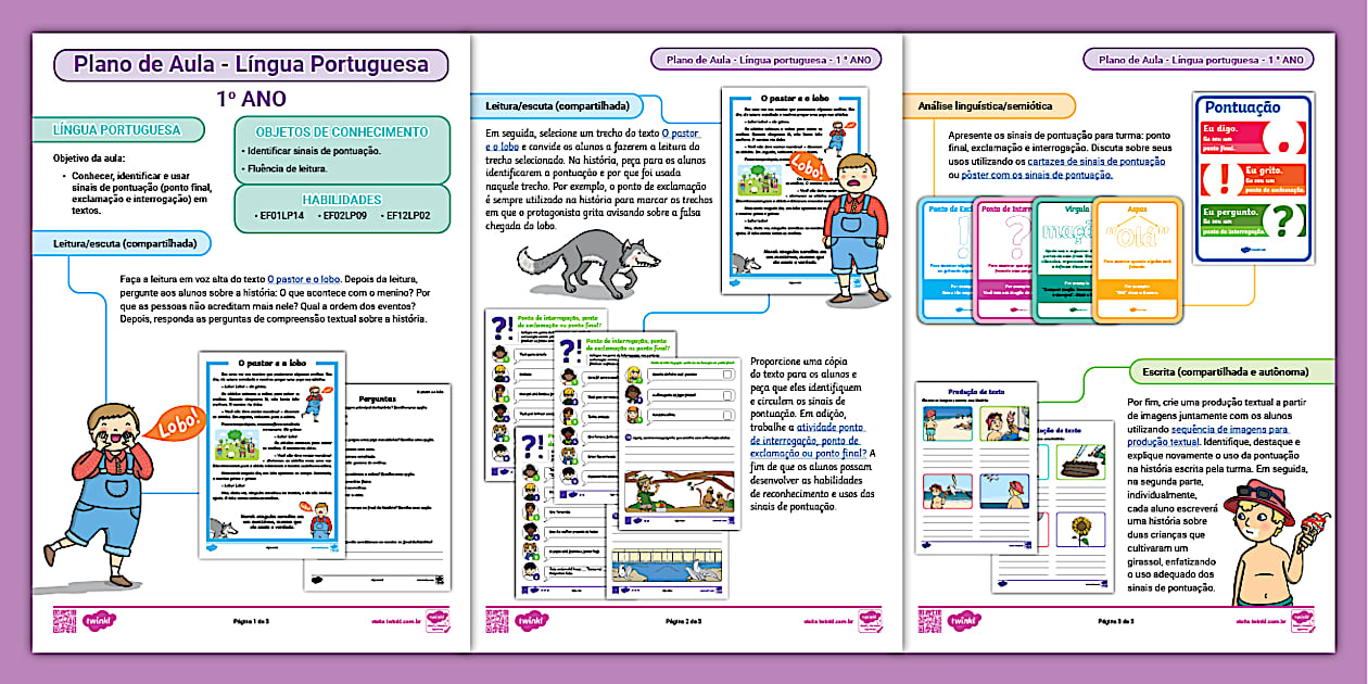 Plano de aula 1º ano - Português: conhecendo e usando sinais de pontuação