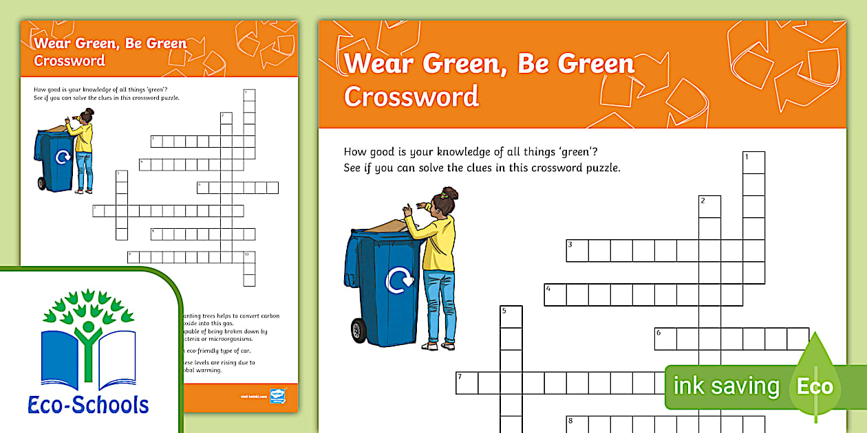 FREE Eco Schools NI: KS2 #39 Wear Green Be Green #39 Crossword