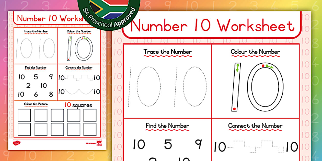 Identify Number 10 Preschool Numeracy: Number 10 Worksheet - Twinkl