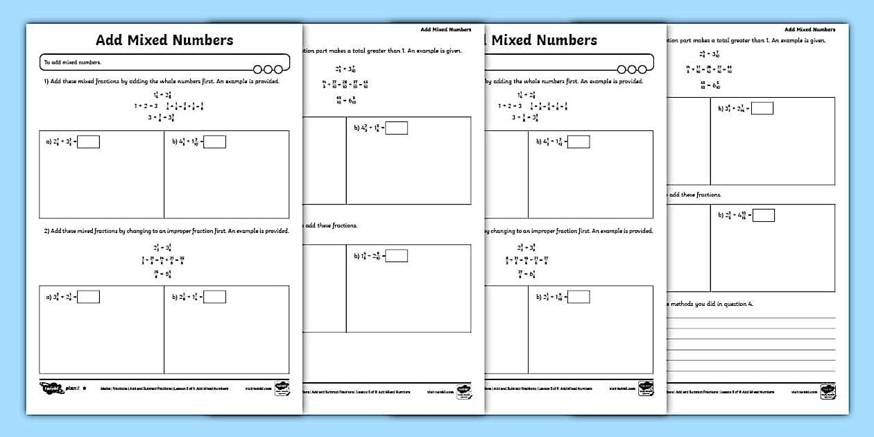 👉 Adding Mixed Numbers: Differentiated Maths Activity Sheet
