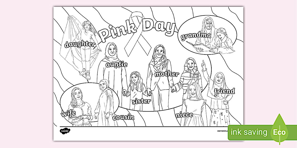 Pink Day Women & Girls Colouring (teacher made) - Twinkl