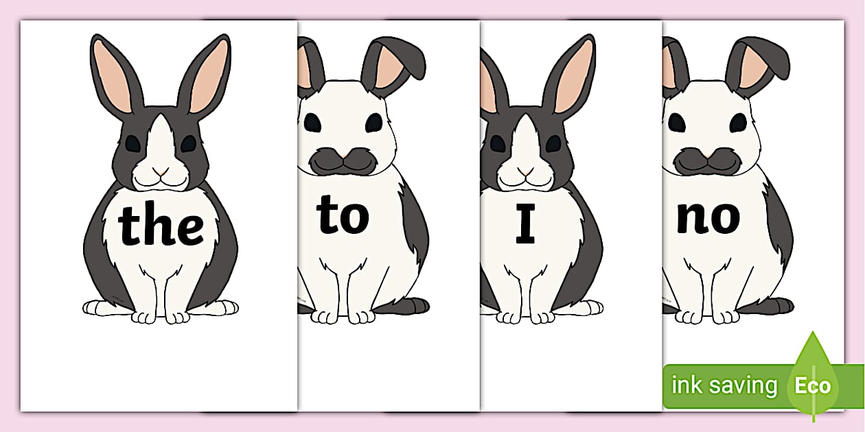 Black and White Phase 2 Tricky Words on Rabbits - Twinkl