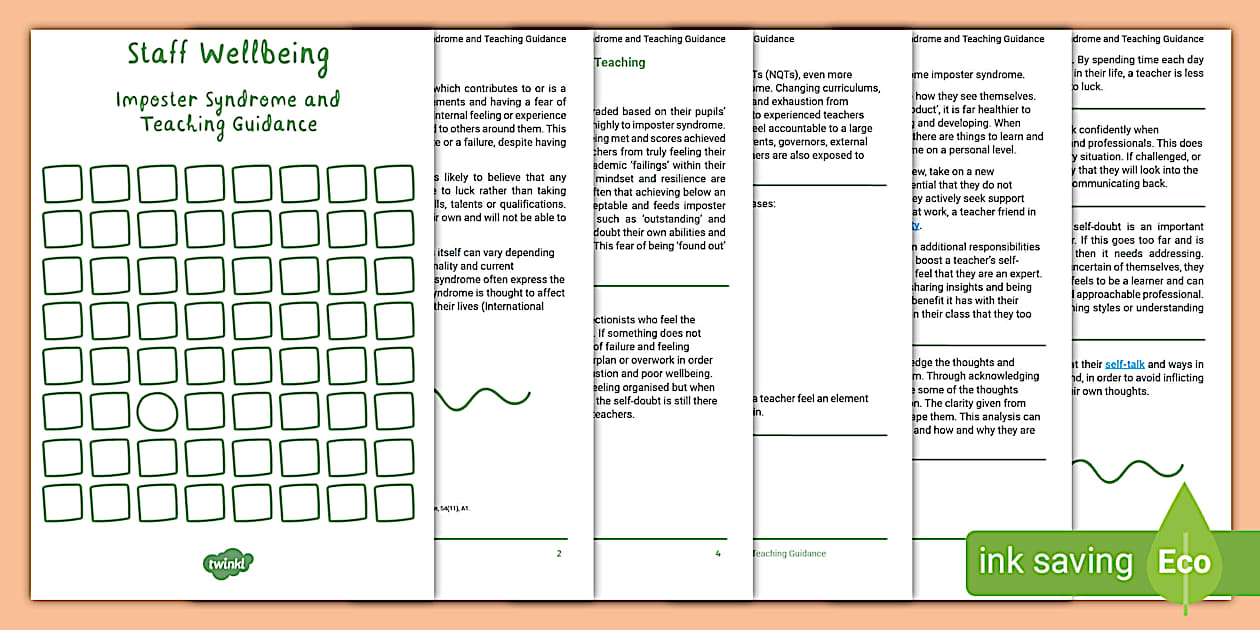 Staff Wellbeing Imposter Syndrome PDF and Teaching Guidance