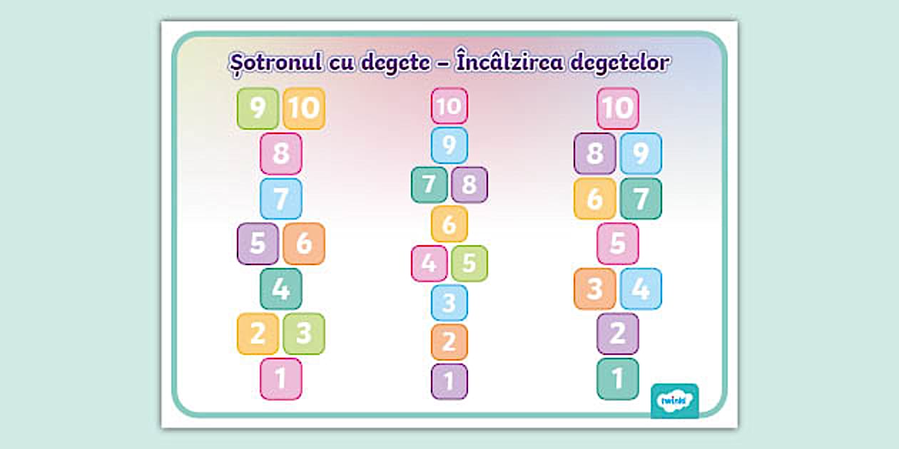 Încâlzirea degetelor: Șotron cu degete – Planșă