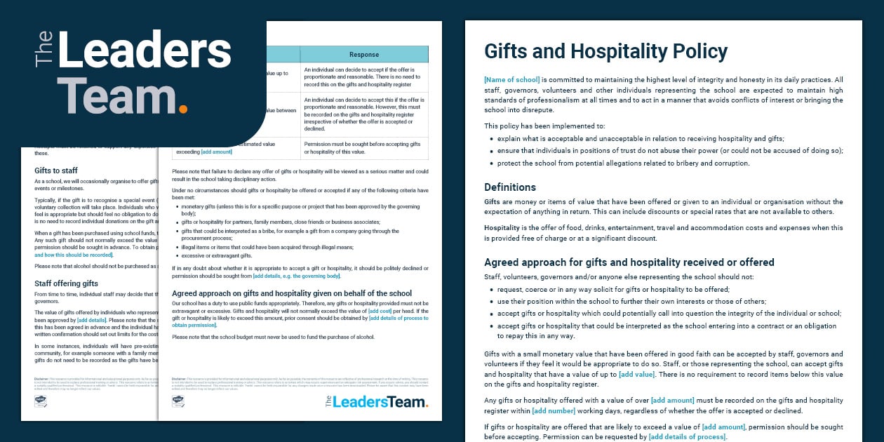 Gift Policy Example Template: Gifts and Hospitality Policy - Leaders