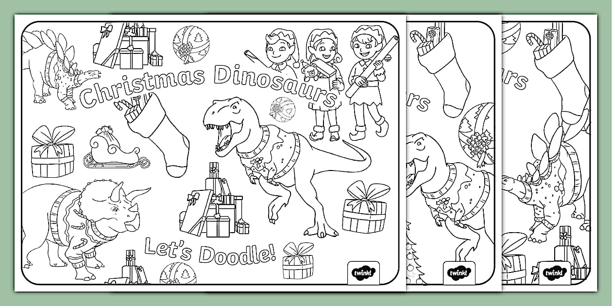 Christmas Dinosaur Doodle Colouring Pages - Twinkl