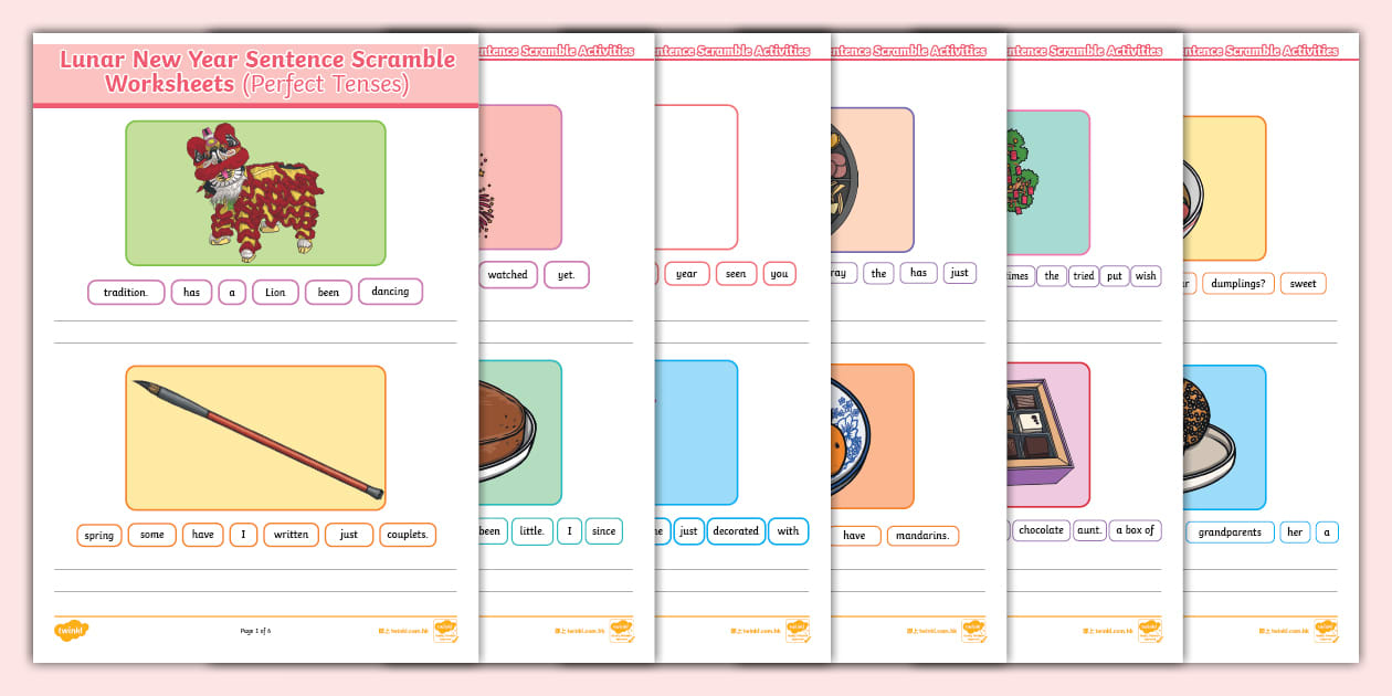 Lunar New Year Sentence Scramble Worksheets (Perfect Tenses) 重組句子