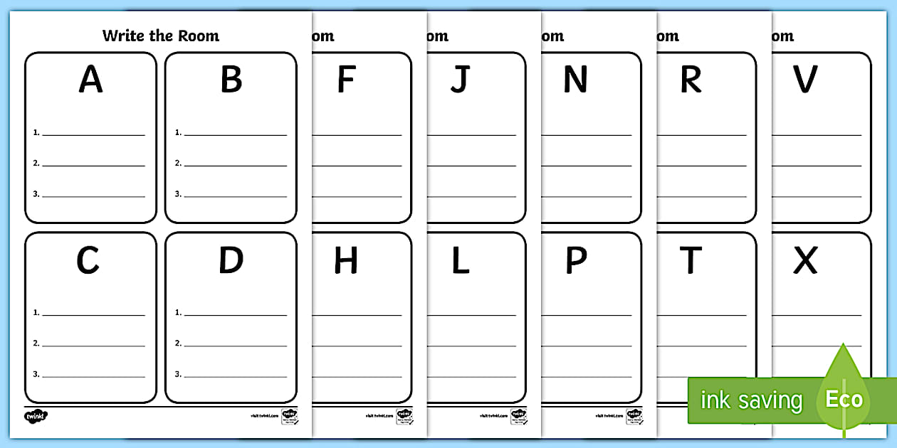 Black and White Write the Room A to Z Worksheet - Twinkl