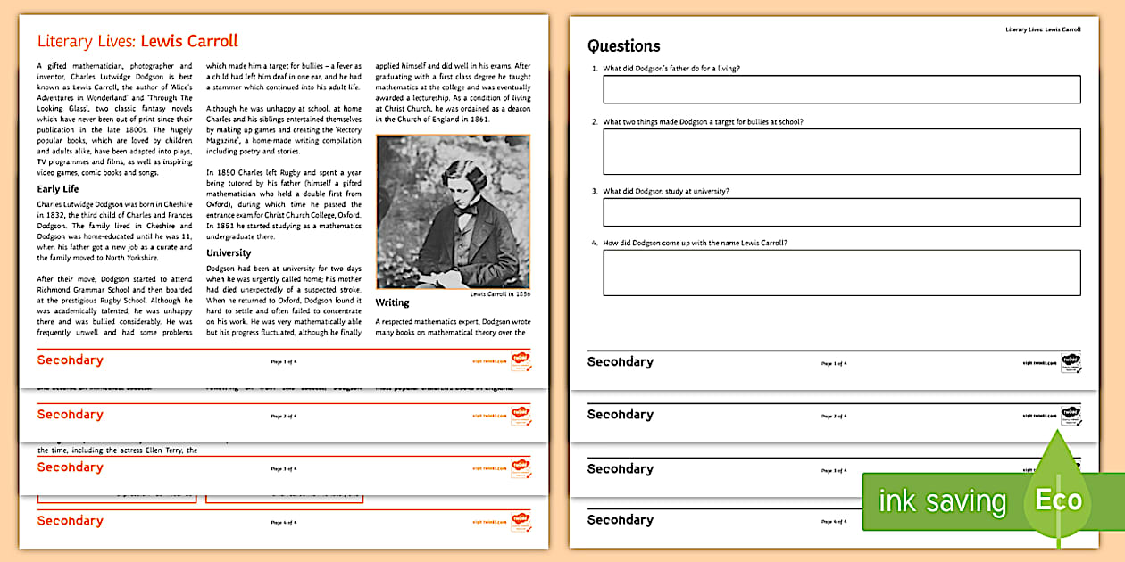 A Literary Life: Lewis Carroll Reading Comprehension