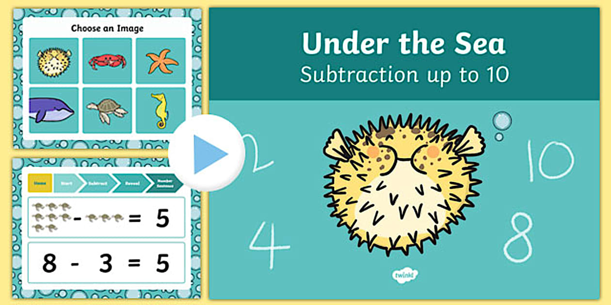 Under The Sea Themed Subtraction to 10 PowerPoint - Twinkl