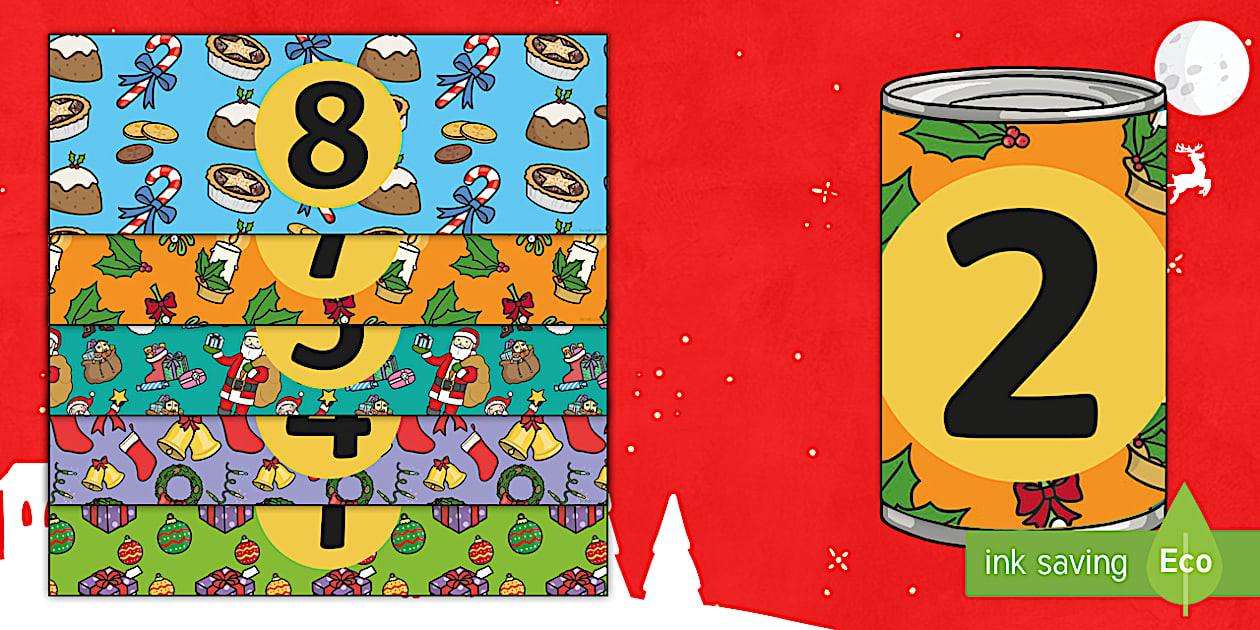 Christmas Plastic Bottle Ten Pin Bowling Wraps Numbers 1-10 Cut-Outs ...