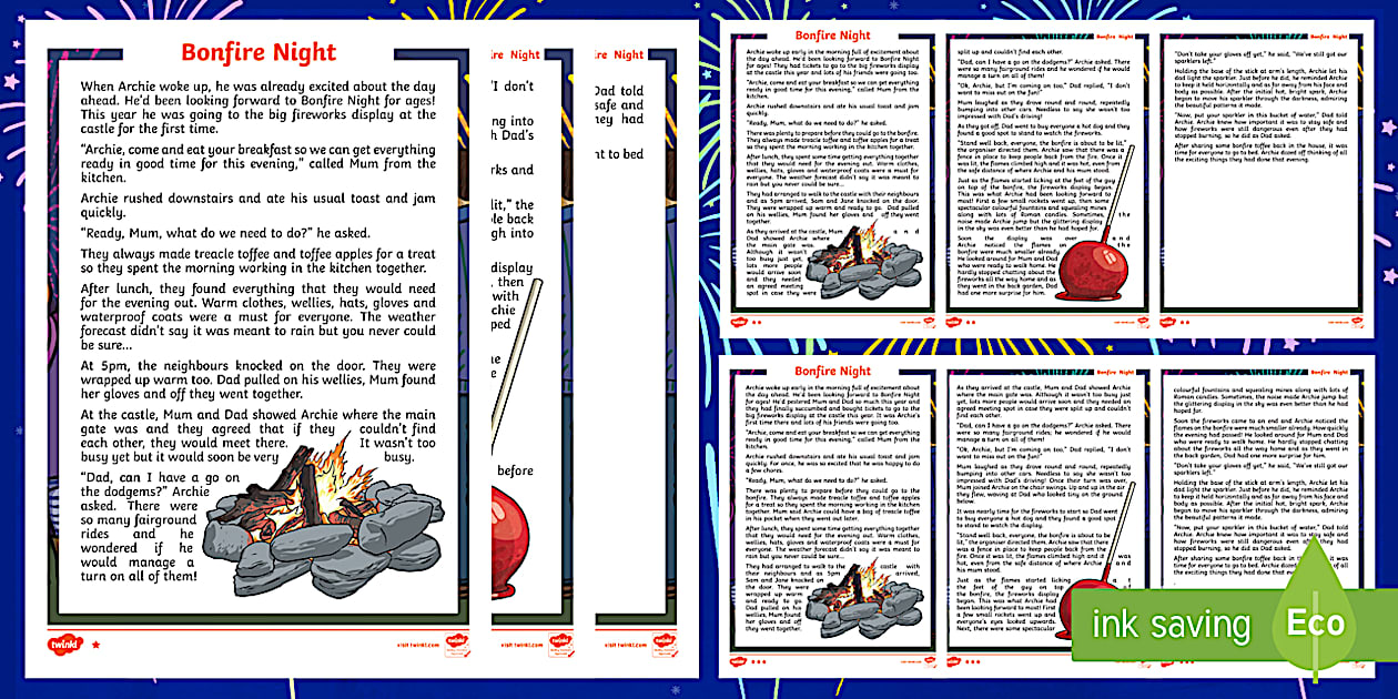 Bonfire Night Fiction Differentiated Reading Comprehension Activity