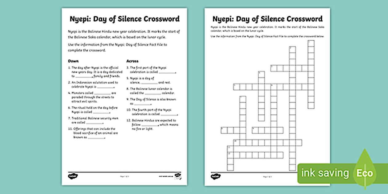 Nyepi: Day of Silence Crossword (teacher made) Twinkl