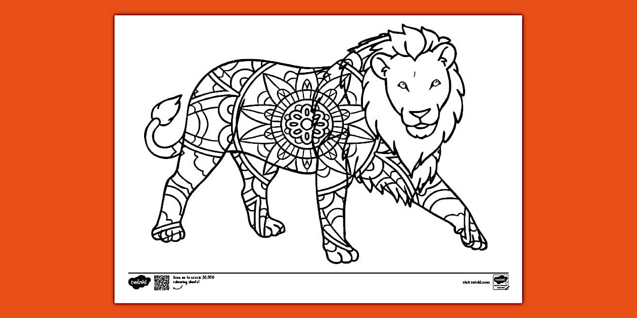 Lion Mandala Colouring Page (teacher made) Twinkl