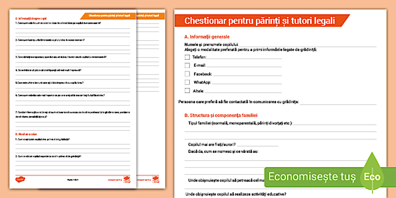 Chestionar părinți grădiniță | Început de an școlar | Twinkl