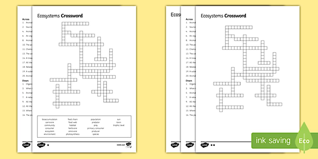 KS3 Ecosystems Crossword Twinkl
