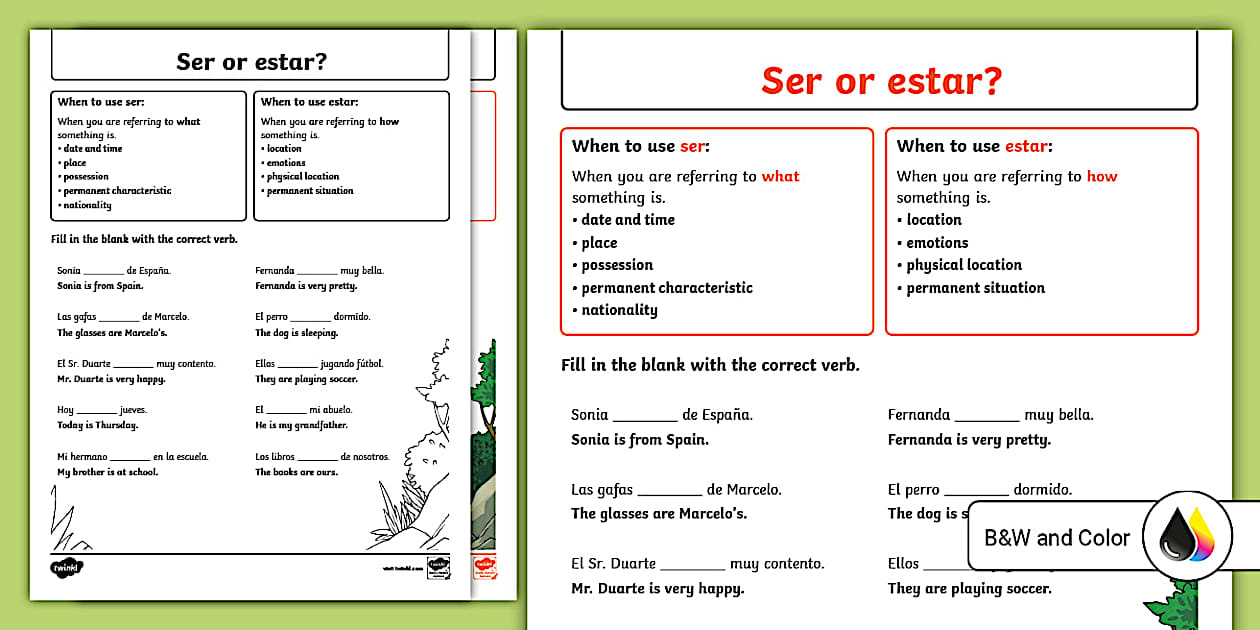 Ser and Estar Practice Worksheet Resource Twinkl USA