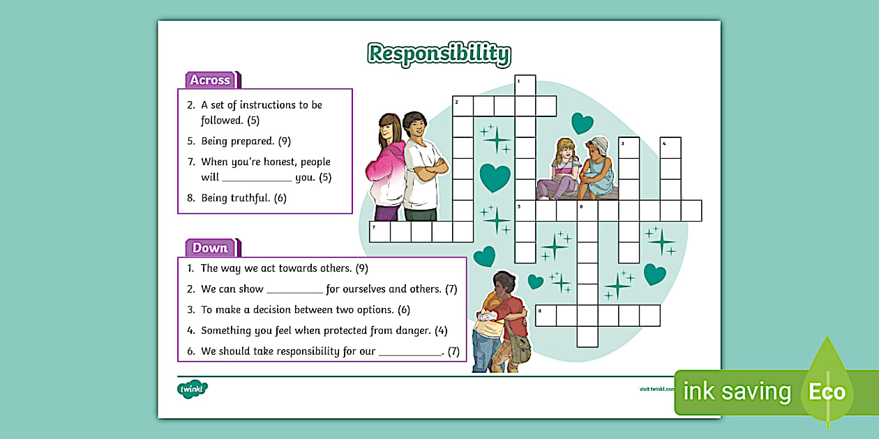 Responsibility Crossword Twinkl KS2 (teacher made)