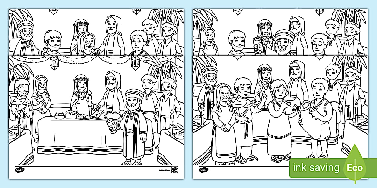 Jesus Turns Water Into Wine Colouring Pages - Twinkl