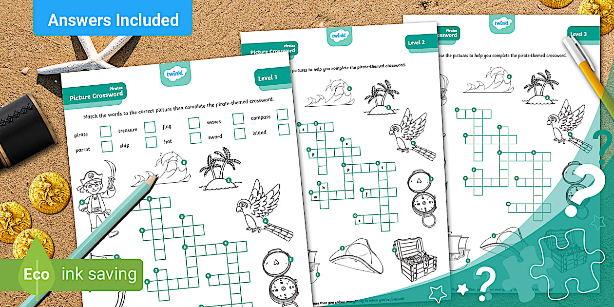 Pirate Crossword Puzzle Pack All Levels (teacher made)