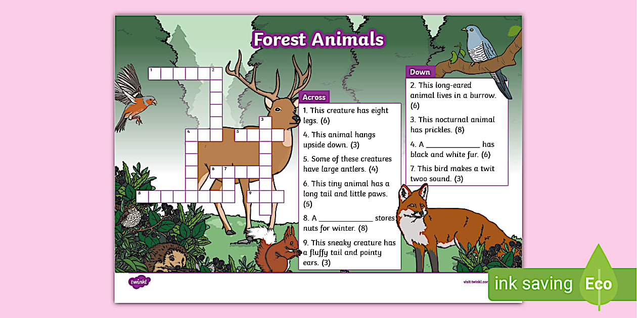 KS1 Forest Animal Crossword Puzzle World Animal Day