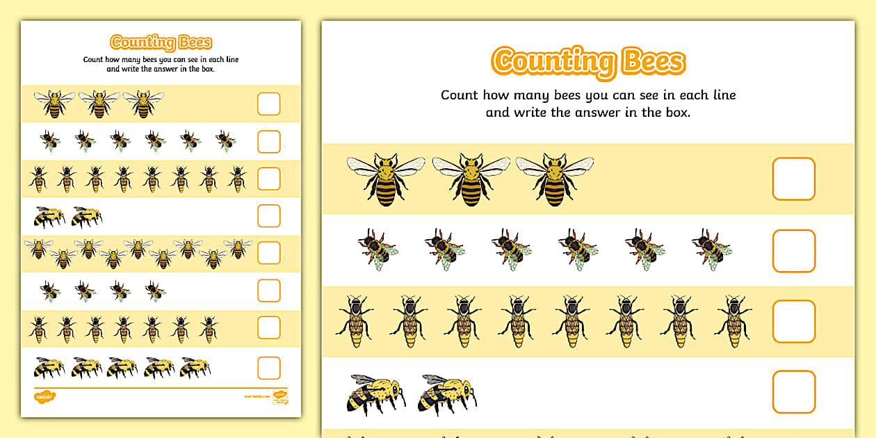 Counting Bees Worksheet - KS1 - Number - Twinkl