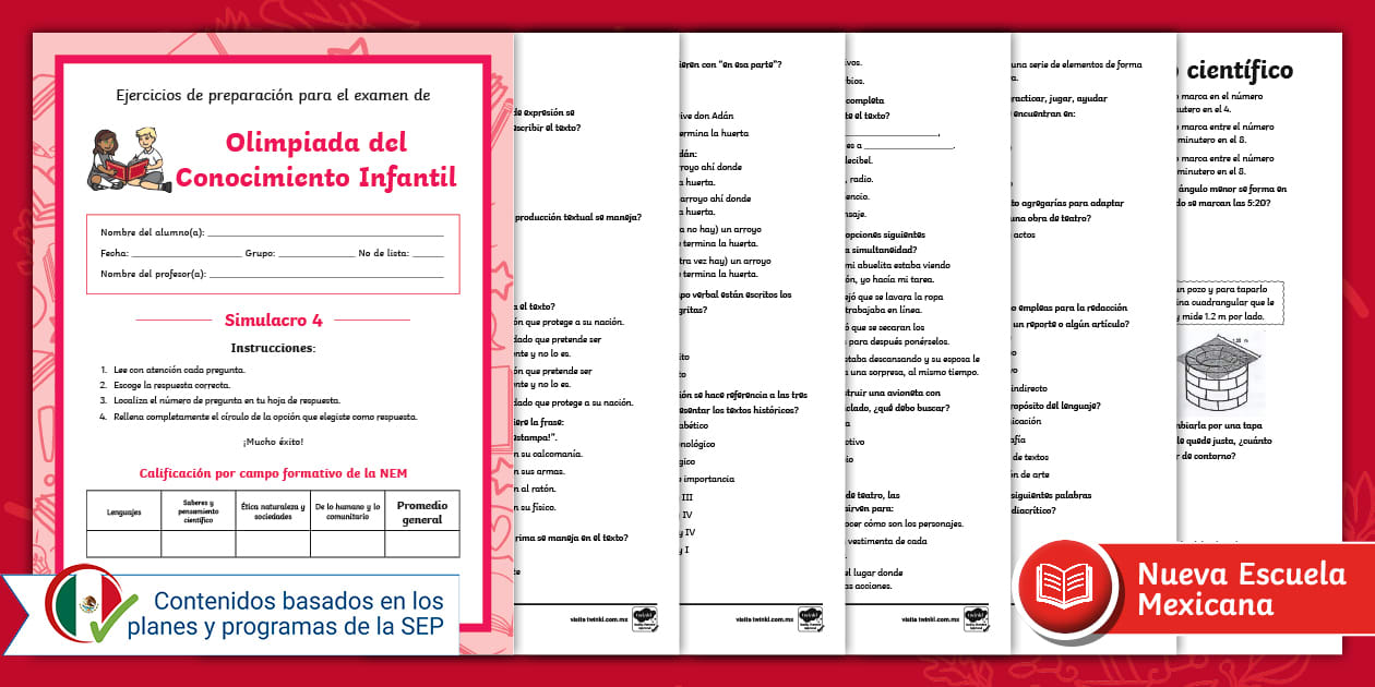 Examen Olimpiada Del Conocimiento Infantil 2018 Sep