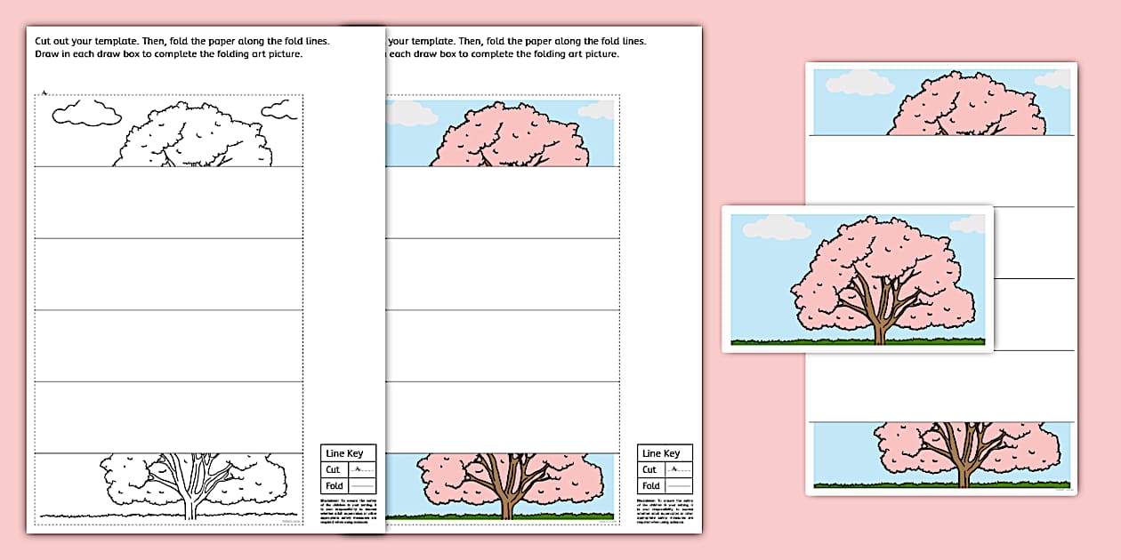 Cherry Blossom Tree Folding Art Template - Twinkl