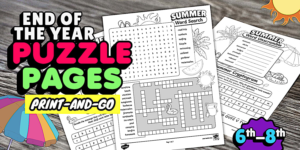 End of Year Puzzle Pages for 6th-8th Grade (teacher made)