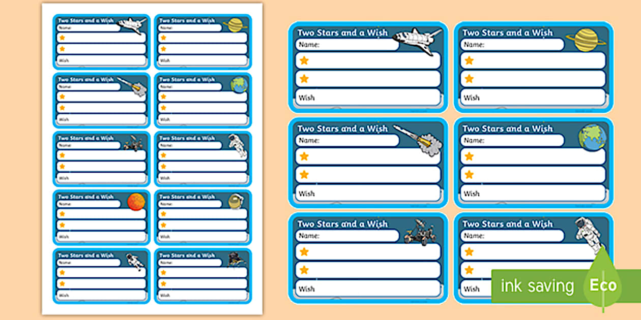 Editable Space Themed Two Stars and a Wish Comment Labels (Small)