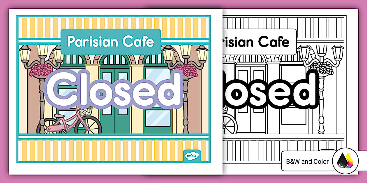 Parisian Cafe Dramatic Play Closed Sign - Twinkl