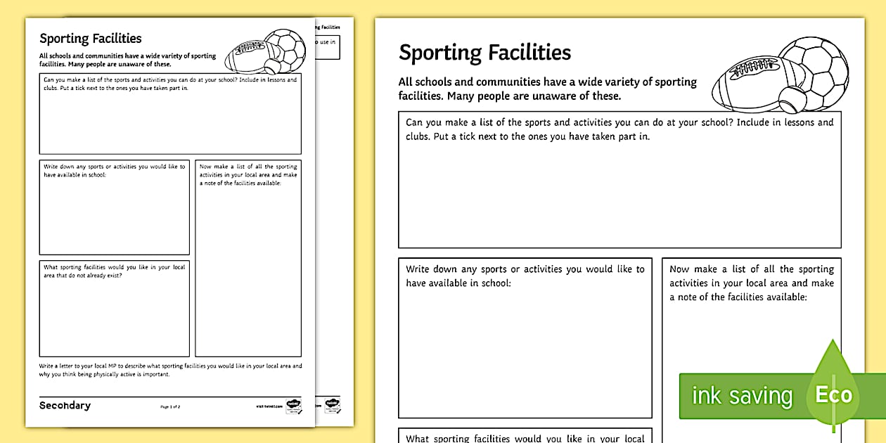 Pe Activity Worksheet PE Cover Lesson - Sporting Facilities Worksheet / Worksheet